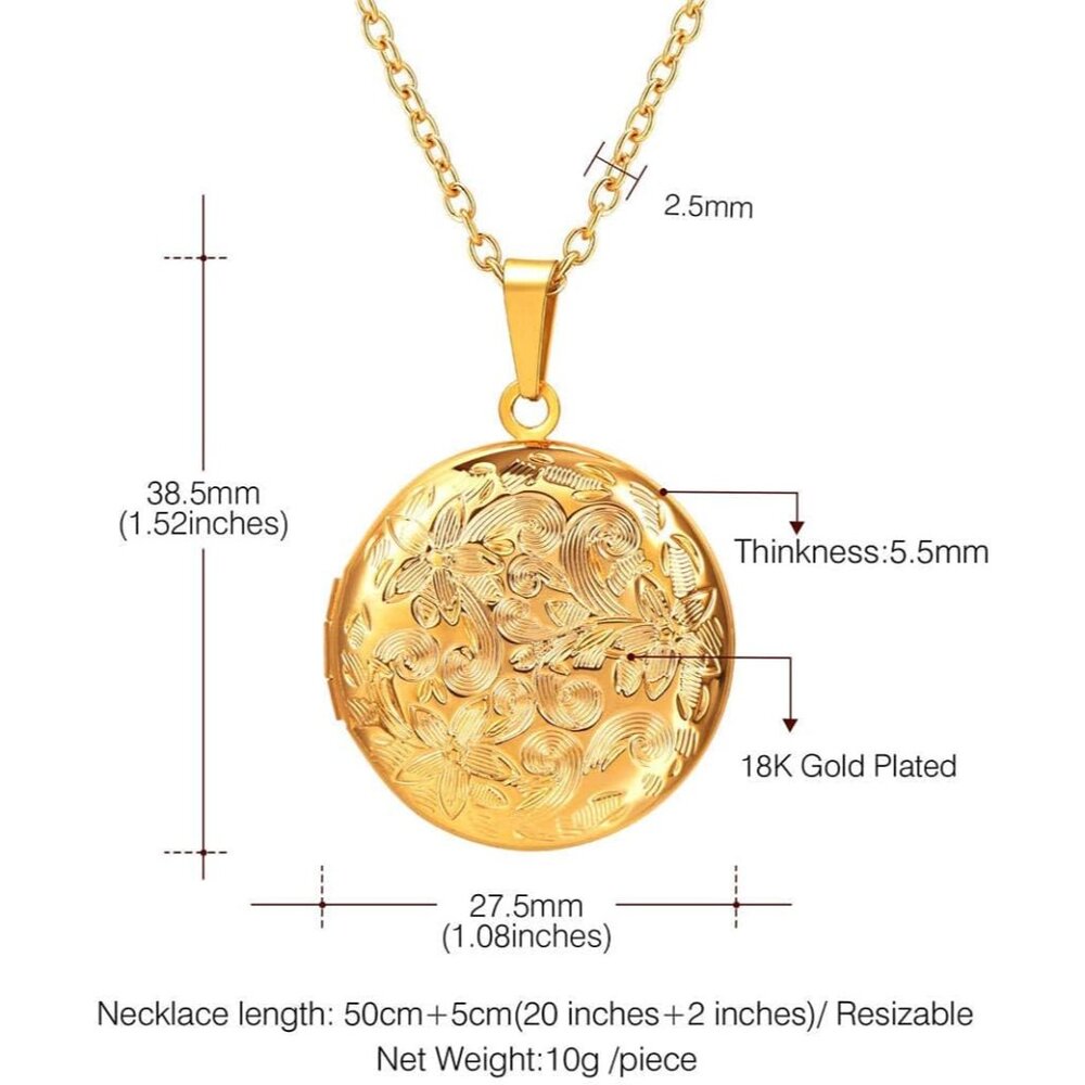 Locket Necklace for Women, Silver/Gold/Rose Gold Custom Photo Text Necklaces, Fl - Picture 5 of 9